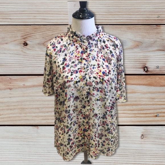 Brass and Roe Multi Floral Ruffle Blouse Size Small - Picture 3 of 13